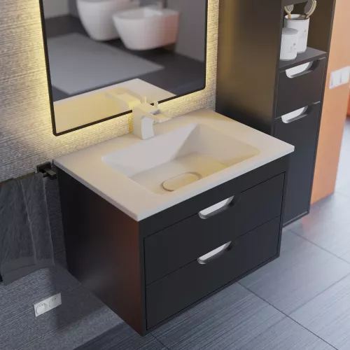 Тумба подвесная Uperwood Modul  черная матовая, Выбрать цвет: Черный матовый, Выбрать размер: 65