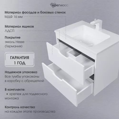 Тумба  подвесная Uperwood Modul  белая/графит, Выбрать цвет: Белый/графит, Выбрать размер: 65, изображение 10