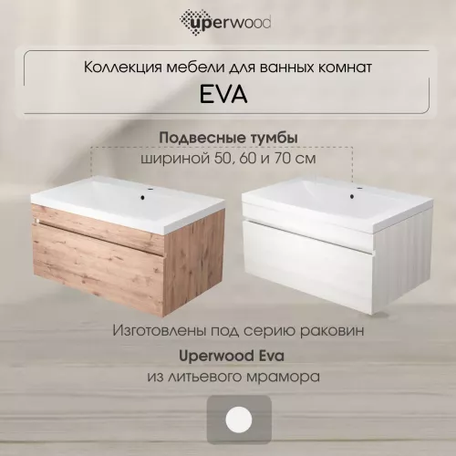 Тумба подвесная  Uperwood Eva  Дуб Харбор Белый, выдвижной ящик, Выбрать цвет: Дуб Харбор Белый, Выбрать размер: 60, изображение 8