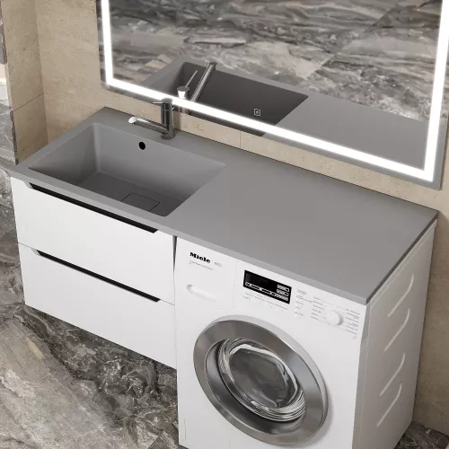 Раковина над стиральной машиной Uperwood Cosmos Quartz 120 см, левая/правая серый шелк, Выбрать цвет: Серый шелк, Внешний вид: Крыло справа