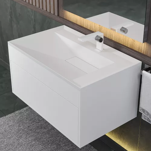 Раковина для ванной кварцевая Uperwood Lotus Quartz, белая матовая (жасмин), Выбрать цвет: Жасмин, Выбрать размер: 80, изображение 4