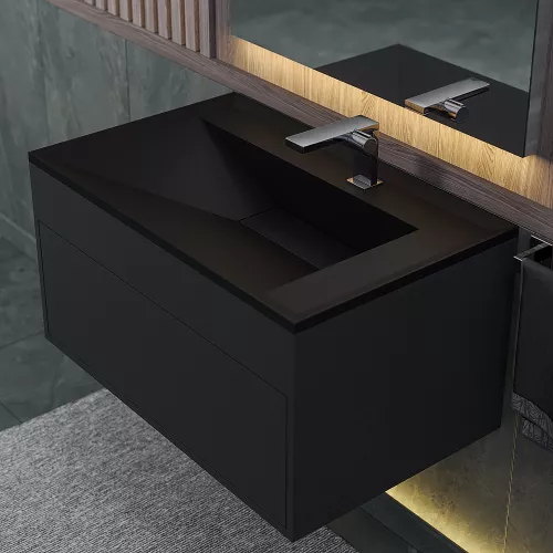 Раковина для ванной кварцевая Uperwood Lotus Quartz черная матовая (космос), Выбрать цвет: Космос, Выбрать размер: 80, изображение 2