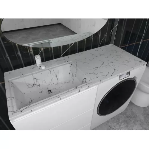 Раковина над стиральной машиной Uperwood Марсал 120х48,6х15 см, белый мрамор, левая, крыло справа, Выбрать цвет: белый мрамор, Внешний вид: Крыло справа