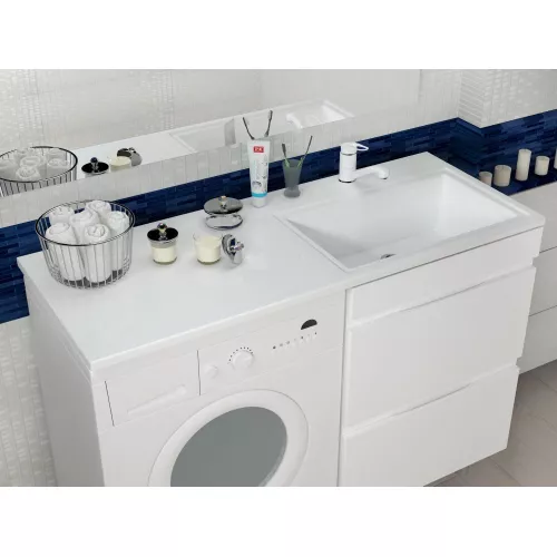 Раковина над стиральной машиной Uperwood Марсал 120х48,6х15 см, белая, правая, крыло слева, Выбрать цвет: Белый, Внешний вид: Крыло слева, изображение 2