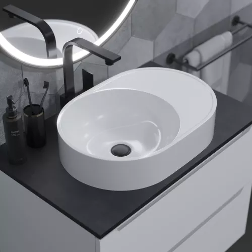 Раковина накладная для ванной Uperwood Luna 50х35х10 см, овальная, белая глянцевая