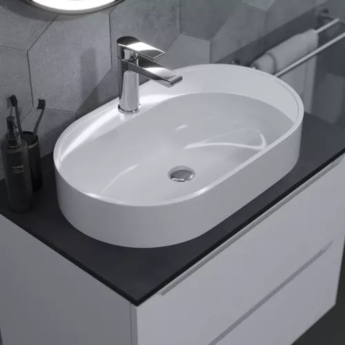 Раковина накладная для ванной Uperwood Luna 60х36х11,5 см, овальная, белая глянцевая