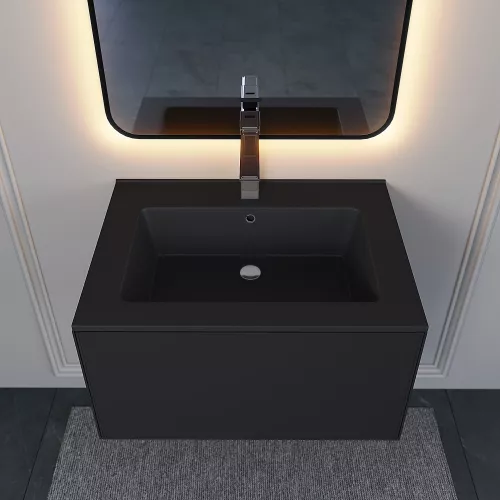 Раковина для ванной Uperwood Parma Quartz, черная матовая, уголь, Выбрать цвет: Уголь, Выбрать размер: 65, изображение 4