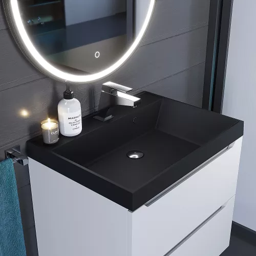 Раковина для ванной  Uperwood Classic Quartz, кварцевая, черная матовая, уголь, Выбрать цвет: Уголь, Выбрать размер: 60, изображение 6