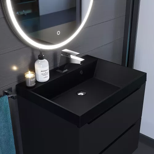 Раковина для ванной Uperwood Classic Quartz, кварцевая, черная матовая, космос, Выбрать цвет: Космос, Выбрать размер: 60, изображение 5