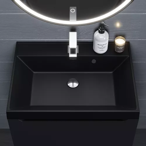 Раковина для ванной Uperwood Classic Quartz, кварцевая, черная матовая, космос, Выбрать цвет: Космос, Выбрать размер: 60, изображение 3