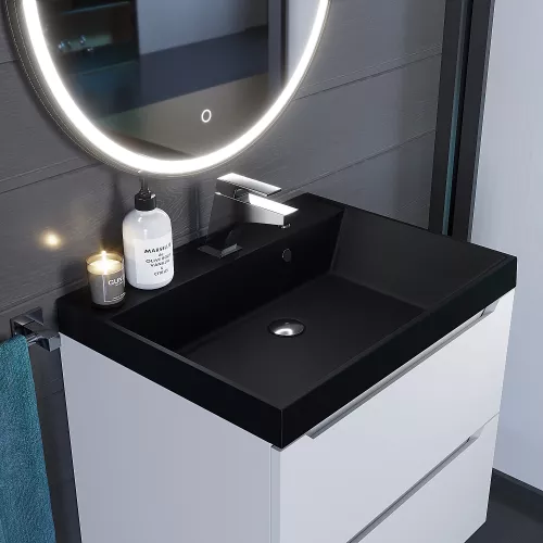 Раковина для ванной Uperwood Classic Quartz, кварцевая, черная матовая, космос, Выбрать цвет: Космос, Выбрать размер: 60, изображение 6