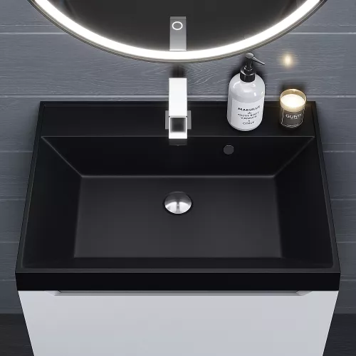 Раковина для ванной Uperwood Classic Quartz, кварцевая, черная матовая, космос, Выбрать цвет: Космос, Выбрать размер: 60, изображение 4