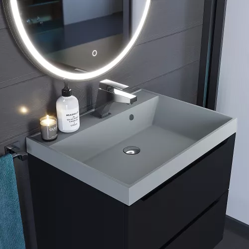 Раковина для ванной  Uperwood Classic Quartz, кварцевая, серая матовая, платина, Выбрать цвет: Платина, Выбрать размер: 60, изображение 3