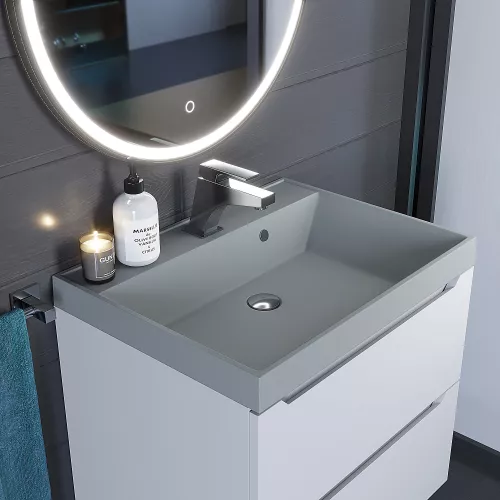 Раковина для ванной  Uperwood Classic Quartz, кварцевая, серая матовая, платина, Выбрать цвет: Платина, Выбрать размер: 60, изображение 5