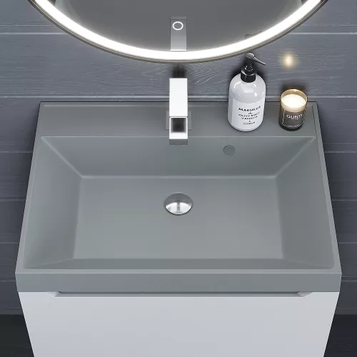 Раковина для ванной  Uperwood Classic Quartz, кварцевая, серая матовая, платина, Выбрать цвет: Платина, Выбрать размер: 60, изображение 6