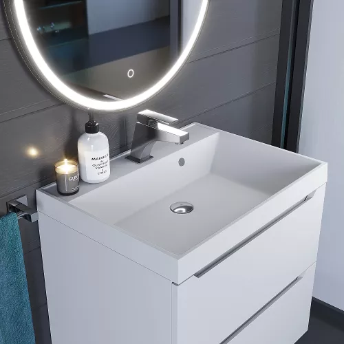 Раковина для ванной Uperwood Classic Quartz, кварцевая, белая матовая, жасмин, Выбрать цвет: Жасмин, Выбрать размер: 60, изображение 3