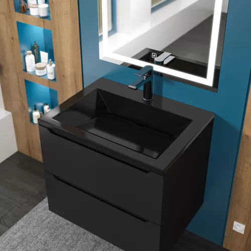 Раковина для ванной  Uperwood Olivia, с щелевым сливом, черная глянцевая, Выбрать цвет: Черный, Выбрать размер: 60, изображение 5