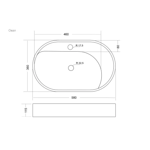 Раковина накладная для ванной Uperwood Luna 60х36х11,5 см, овальная, белая глянцевая, изображение 8
