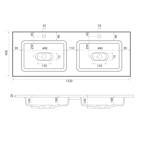 Раковина для ванной Uperwood Modul 122х45х12 см, белая глянцевая, изображение 8
