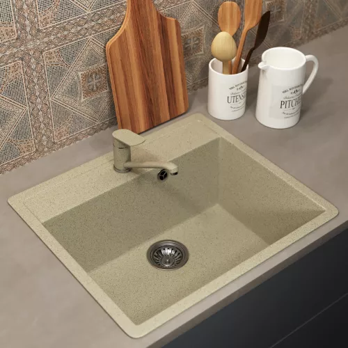 Кухонная мойка из искусственного камня Uperwood ECON UPD-104-002, прямоугольная,бежевая матовая, Выбрать цвет: Слоновая кость, изображение 2