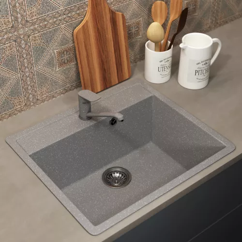 Кухонная мойка из искусственного камня Uperwood ECON UPD-104-003, прямоугольная, серая матовая, Выбрать цвет: Светло-серый, изображение 2