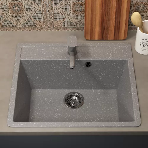 Кухонная мойка из искусственного камня Uperwood ECON UPD-104-003, прямоугольная, серая матовая, Выбрать цвет: Светло-серый, изображение 3