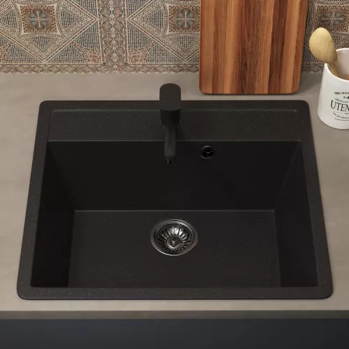 Кухонная мойка из искусственного камня Uperwood ECON UPD-104-004, прямоугольная, черная матовая, Выбрать цвет: Черный оникс, изображение 3