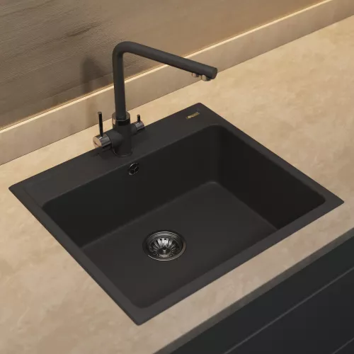 Кухонная мойка из искусственного камня Uperwood UPD-104, прямоугольная, цвет уголь, Выбрать цвет: Уголь, изображение 3