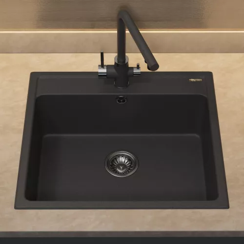 Кухонная мойка из искусственного камня Uperwood UPD-104, прямоугольная, цвет уголь, Выбрать цвет: Уголь, изображение 4
