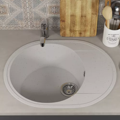 Кухонная мойка из искусственного камня Uperwood ECON UPD-107-001, овальная, белая матовая, Выбрать цвет: Белый камень, изображение 3