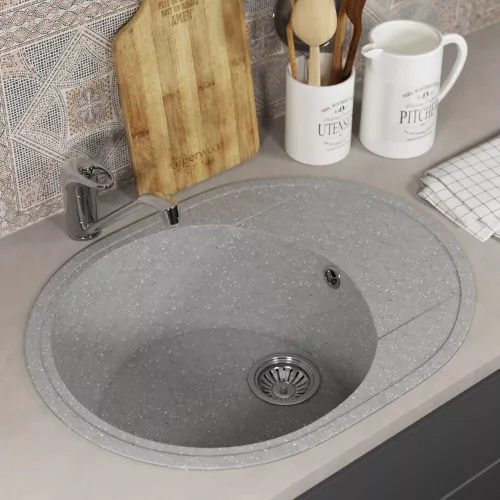 Кухонная мойка из искусственного камня Uperwood ECON UPD-107-003, овальная, серая матовая, Выбрать цвет: Светло-серый, изображение 2