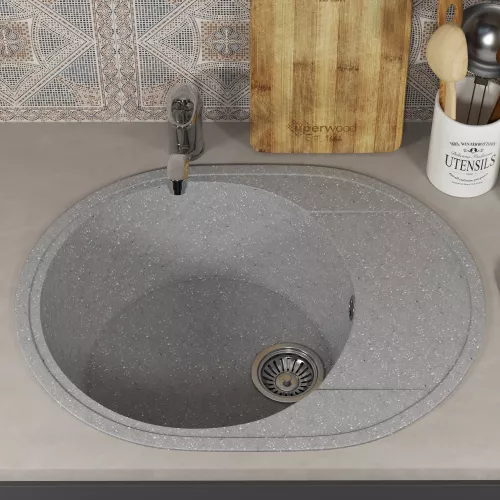 Кухонная мойка из искусственного камня Uperwood ECON UPD-107-003, овальная, серая матовая, Выбрать цвет: Светло-серый, изображение 3