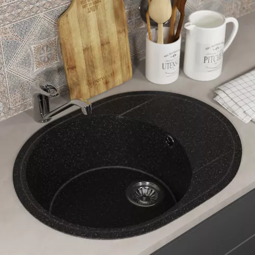 Кухонная мойка из искусственного камня Uperwood ECON UPD-107-004, овальная, черная матовая, Выбрать цвет: Черный оникс, изображение 2