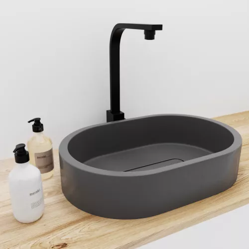 Раковина накладная бетонная Uperwood London 60х40х15 см, овальная, графит, Выбрать цвет: Графит, изображение 8