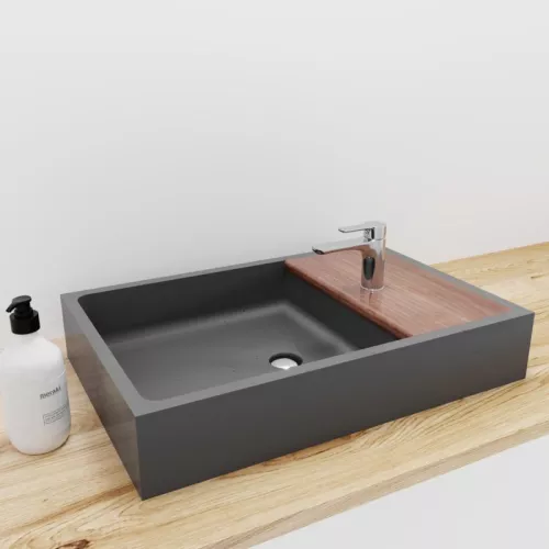 Раковина накладная бетонная Uperwood Piter 60х40х12 см,  графит, Выбрать цвет: Графит