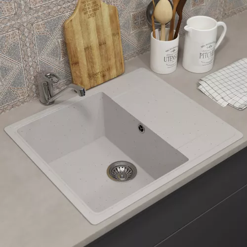 Кухонная мойка из искусственного камня Uperwood ECON UPD-201-001, прямоугольная, белая матовая, Выбрать цвет: Белый камень, изображение 2