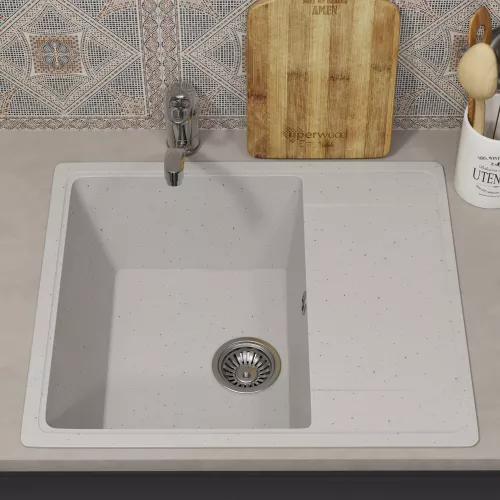 Кухонная мойка из искусственного камня Uperwood ECON UPD-201-001, прямоугольная, белая матовая, Выбрать цвет: Белый камень, изображение 3