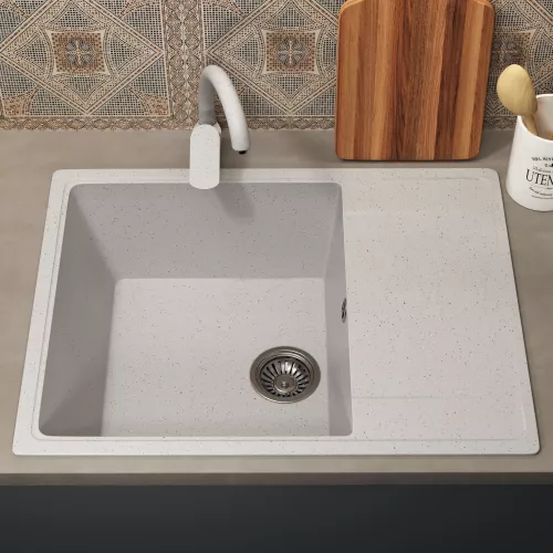 Кухонная мойка из искусственного камня Uperwood ECON UPD-202-001, прямоугольная, белая матовая, Выбрать цвет: Белый камень, изображение 3