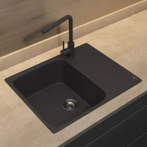 Кухонная мойка из искусственного камня Uperwood UPD-202, прямоугольная, цвет уголь, Выбрать цвет: Уголь, изображение 3