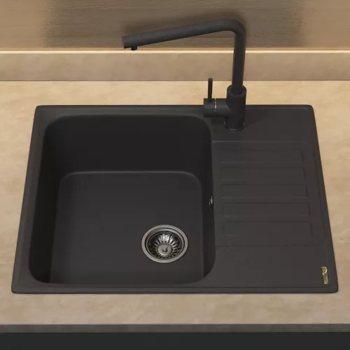 Кухонная мойка из искусственного камня Uperwood UPD-202, прямоугольная, цвет уголь, Выбрать цвет: Уголь, изображение 4