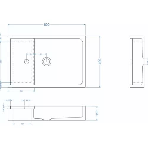 Раковина накладная бетонная Uperwood Piter 60х40х12 см, черная, Выбрать цвет: Черный, изображение 2