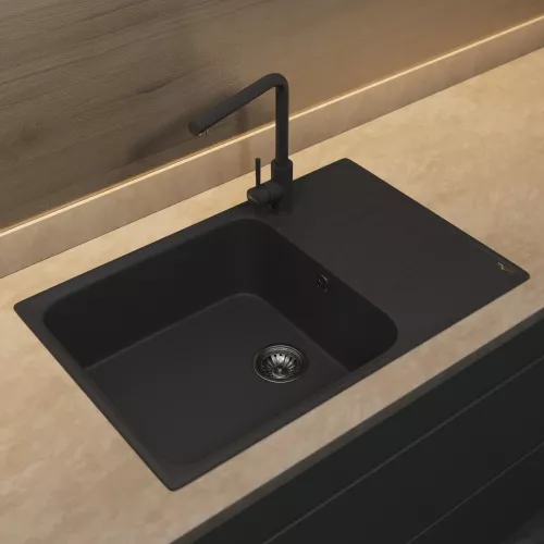 Кухонная мойка из искусственного камня Uperwood UPD-400, прямоугольная, цвет уголь, Выбрать цвет: Уголь, изображение 3