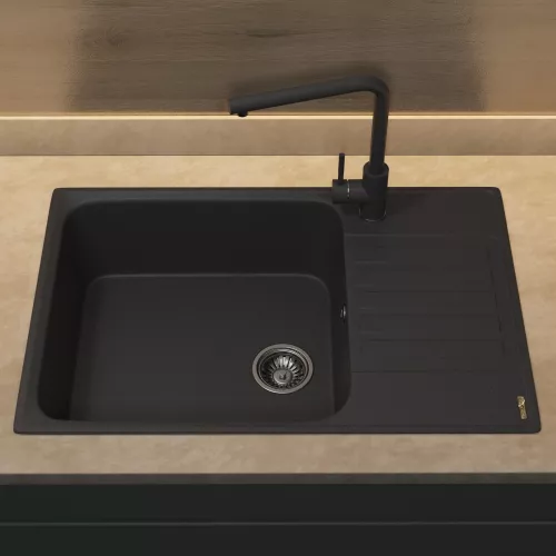 Кухонная мойка из искусственного камня Uperwood UPD-400, прямоугольная, цвет уголь, Выбрать цвет: Уголь, изображение 4