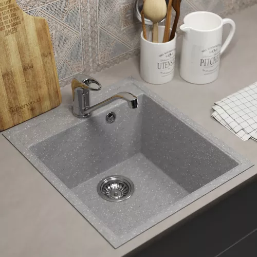 Кухонная мойка из искусственного камня Uperwood ECON UPD-404-003, прямоугольная, серая матовая, Выбрать цвет: Светло-серый, изображение 3