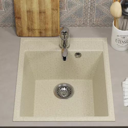 Кухонная мойка из искусственного камня Uperwood ECON UPD-404-002, прямоугольная, бежевая матовая, Выбрать цвет: Слоновая кость, изображение 4
