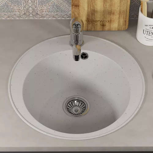 Кухонная мойка из искусственного камня Uperwood ECON UPD-405-001, круглая, белая матовая, Выбрать цвет: Белый камень, изображение 4