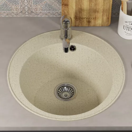 Кухонная мойка из искусственного камня Uperwood ECON UPD-405-002, круглая, бежевая матовая, Выбрать цвет: Слоновая кость, изображение 4