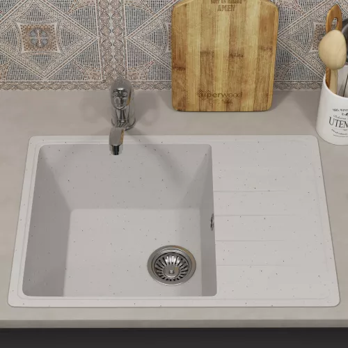 Кухонная мойка из искусственного камня Uperwood ECON UPD-506-001, прямоугольная, белая матовая, Выбрать цвет: Белый камень, изображение 3