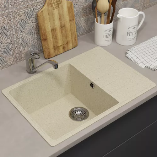 Кухонная мойка из искусственного камня Uperwood ECON UPD-506-002, прямоугольная, бежевая матовая, Выбрать цвет: Слоновая кость, изображение 2