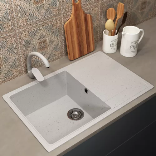 Кухонная мойка из искусственного камня Uperwood ECON UPD-507-001, прямоугольная, белая матовая, Выбрать цвет: Белый камень, изображение 2